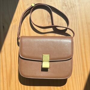 Elegant Brown Crossbody Bag box style Gold tone hardware
